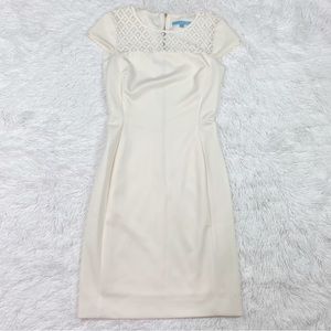 Antonio Melani cap sleeve lace scuba sheath dress in ivory